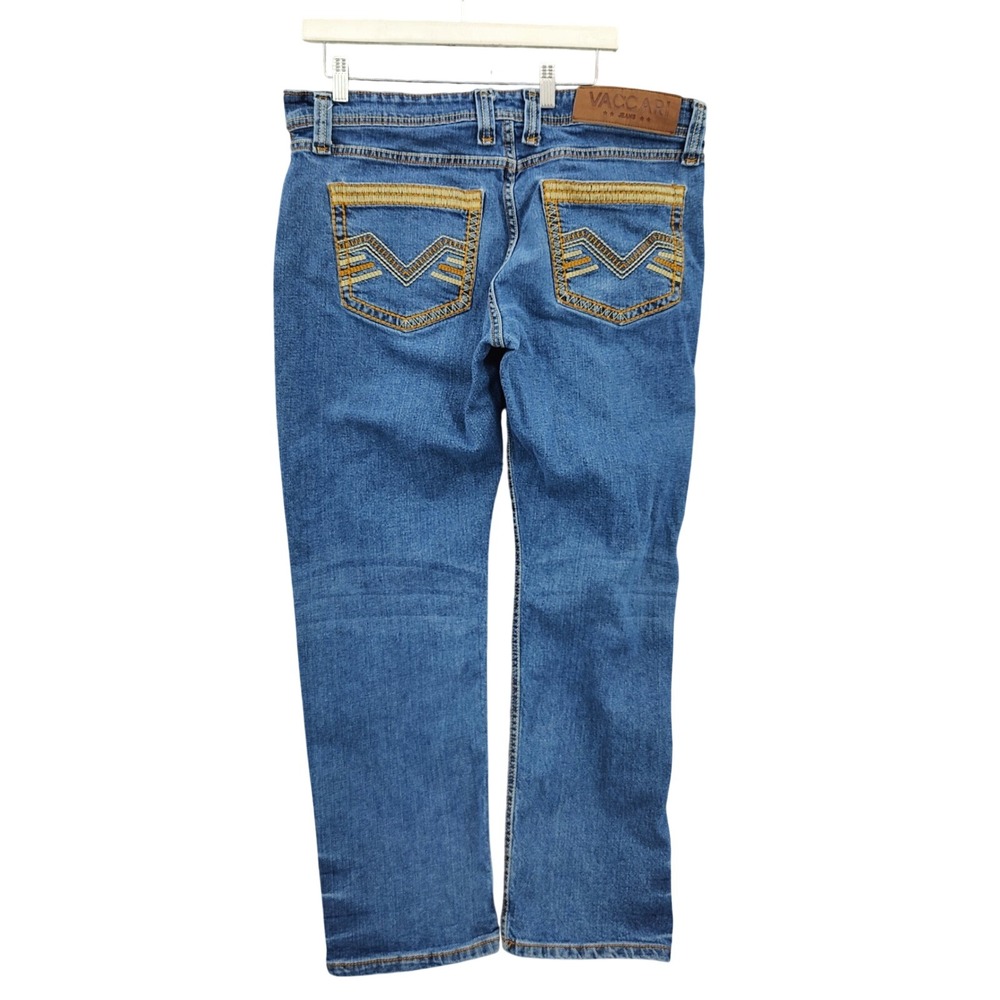 Vaccari Men Western Y2K Cowboy Straight Jeans 36x30 *37x28 Blue Heavy Embroidery